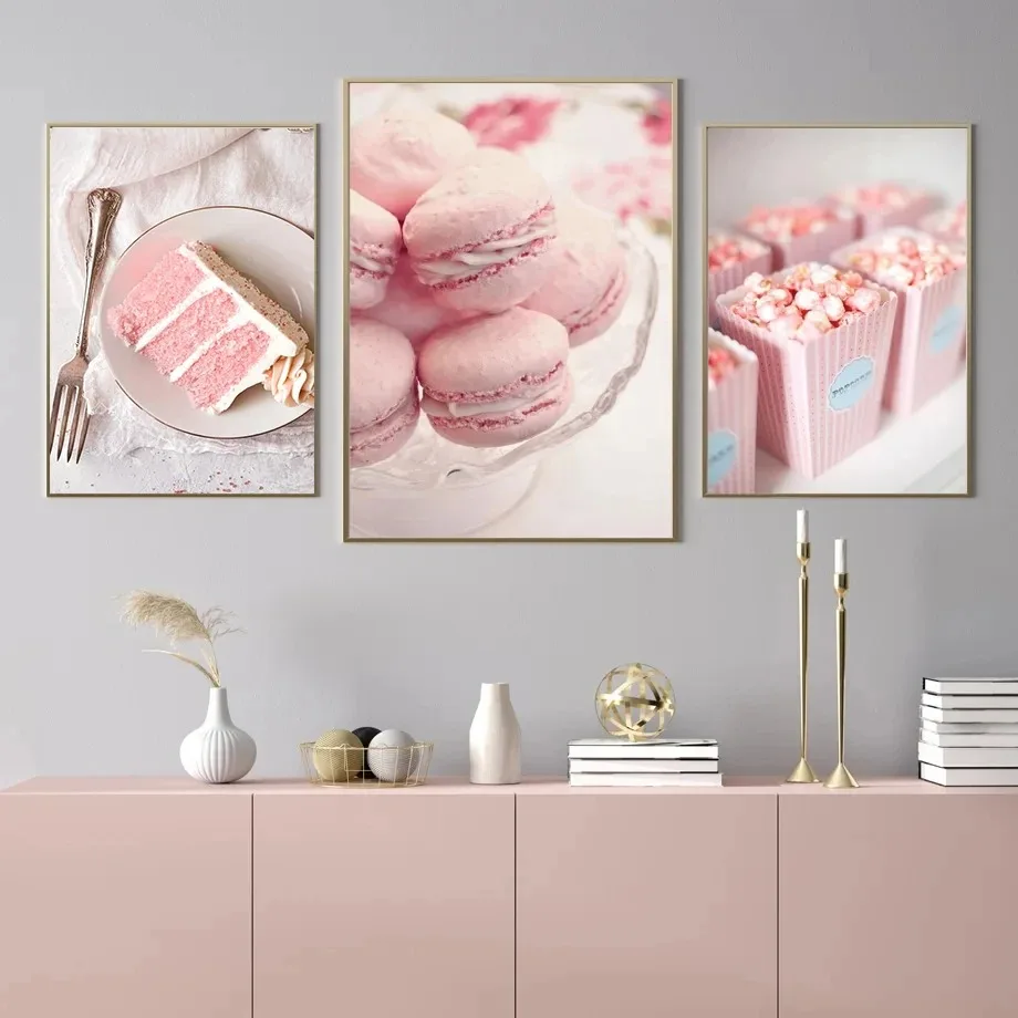 Pink Flower Ice Cream Cake Popcorn Flower Wall Art Picture Canvas Painting Living Room Bedroom Home Decoration Gift