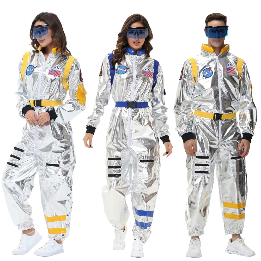 

Female Astronaut Cosplay Fantasia Costume Jumpsuit Belt Yellow Blue Disguise For Women Men Adult Halloween Carnival Party Suit