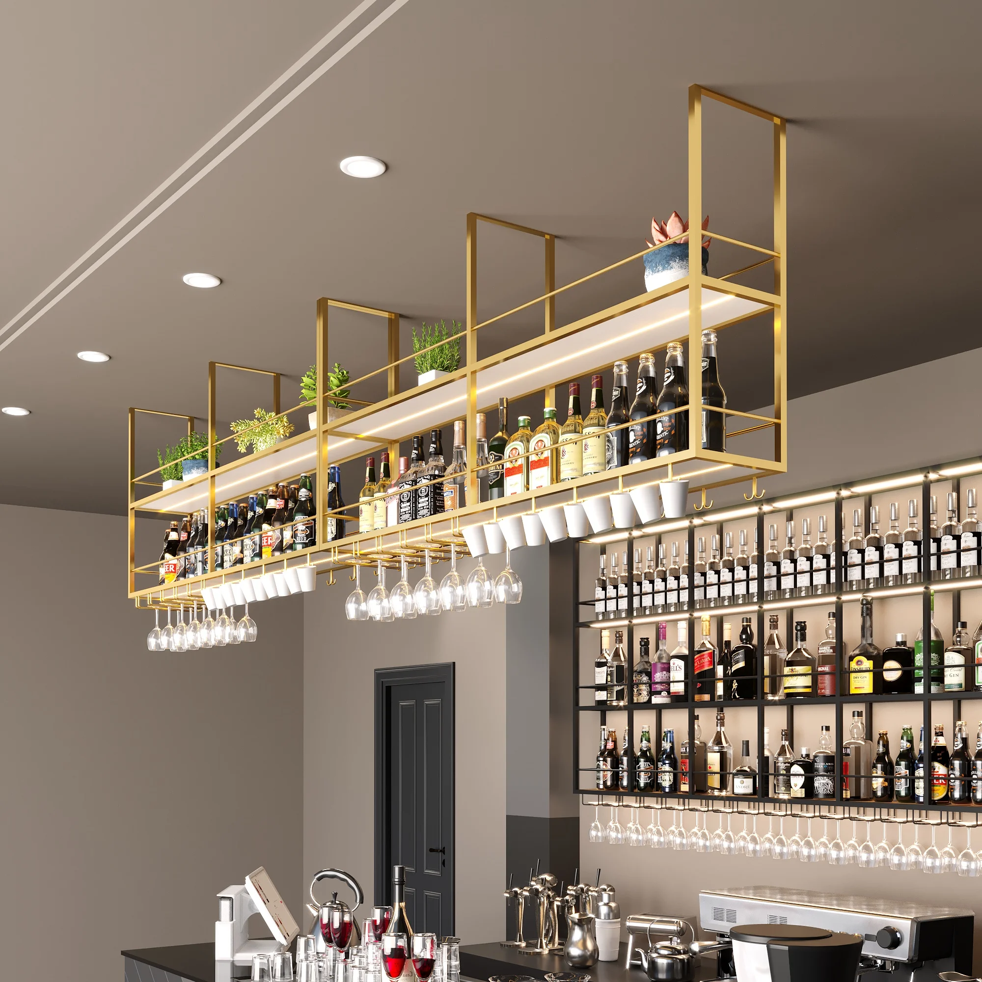 

Wrought iron hanging wine rack storage rack bar hanger goblet holder upside-down wine glass holder restaurant wall cabinet bar