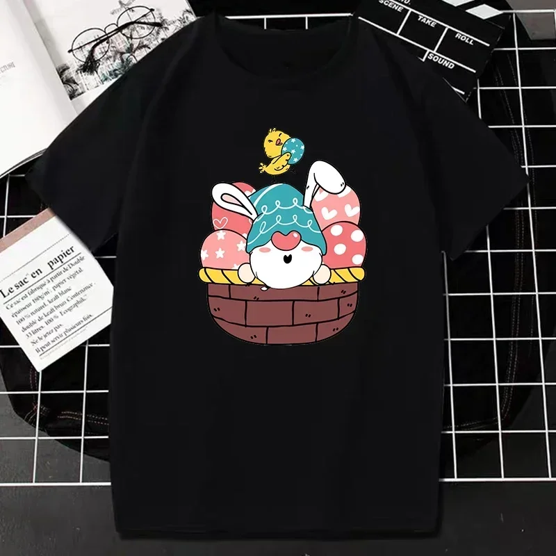 Happy Easter Video Game Kawaii Bunny Gnome Basekt Eggs Graphic Summer Amusing Fashion Casual women's short sleeve printed tshirt