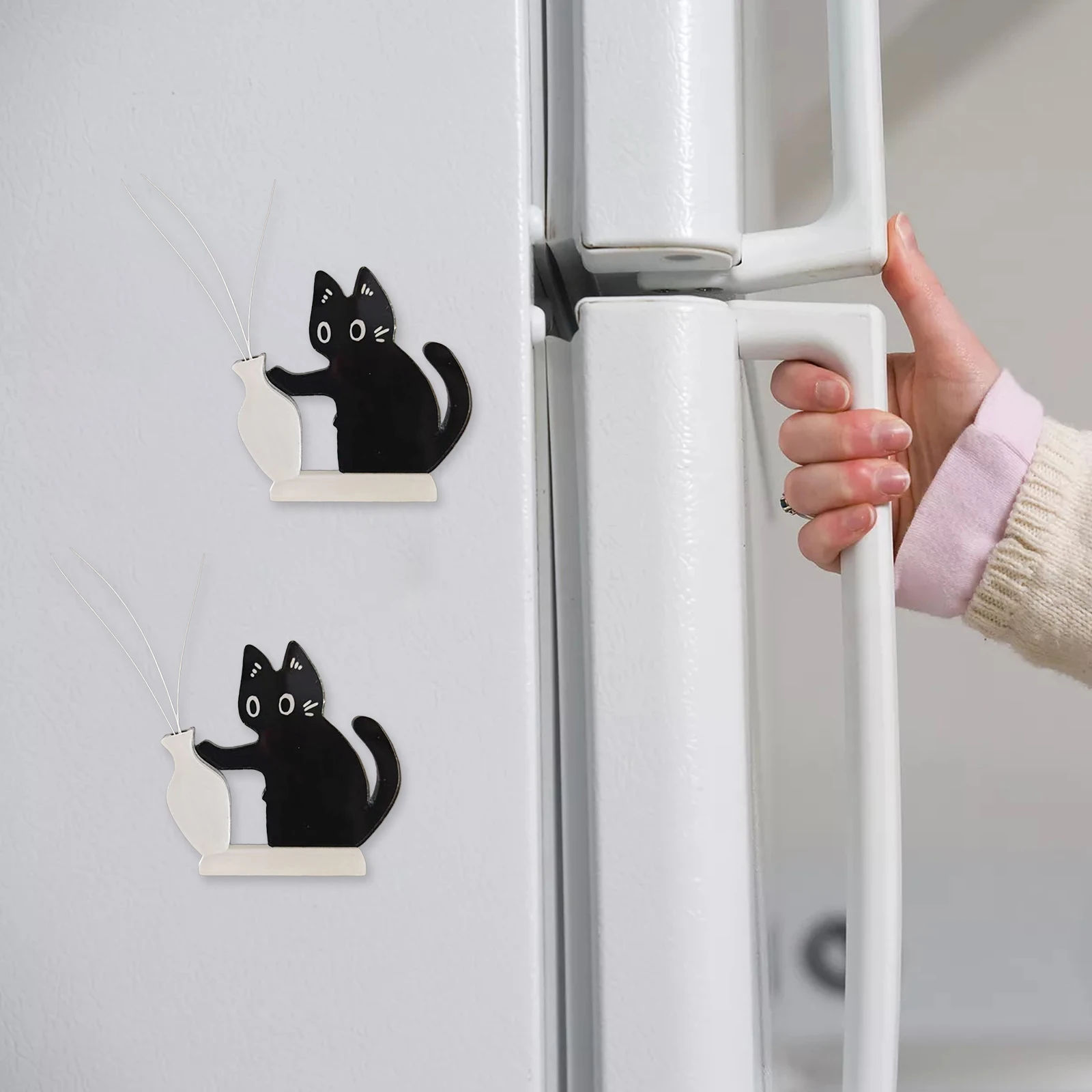 2/4/6PCS Acrylic Cat Whiskers Collection Ornaments Magnetic Cartoon Cat Hair Storage Memorial Box Black Cat Pushing Vase Decor