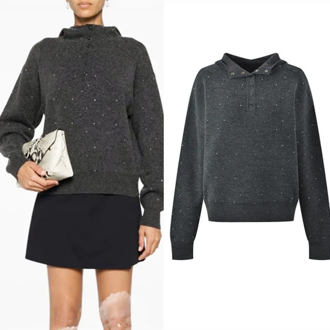 

Высококачественная версия, повседневная толстовка с капюшоном, украшенная бриллиантами, вязаный топ f-Unbuttoned для женщин, европейская зимняя мода