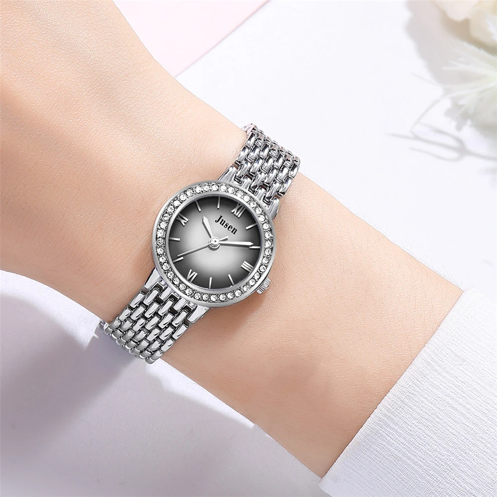 luxury shining rhinestone quartz steel women wrist watch