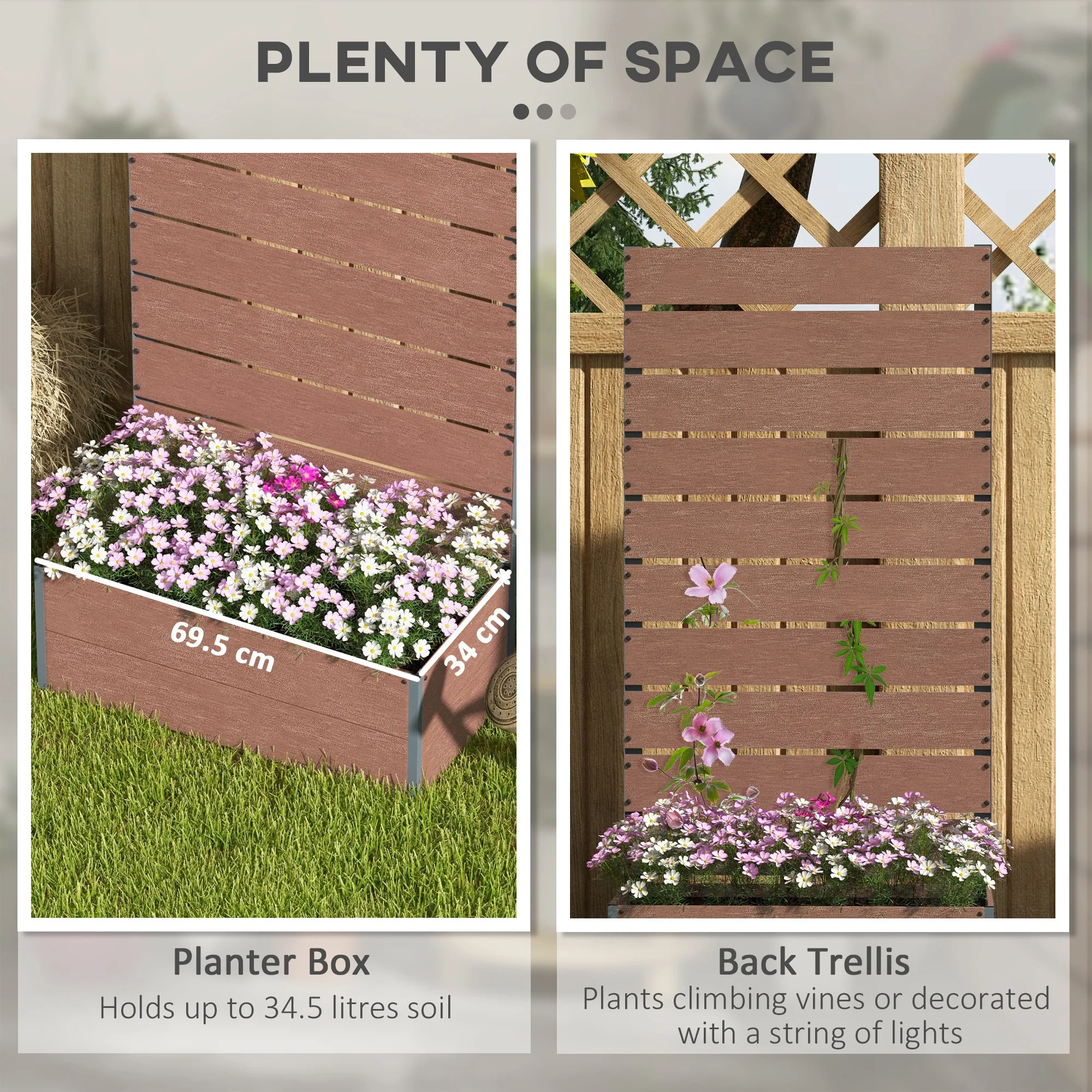 Garden Planter with Trellis for Vine Climbing Plants, Flowers, Herbs, Brown