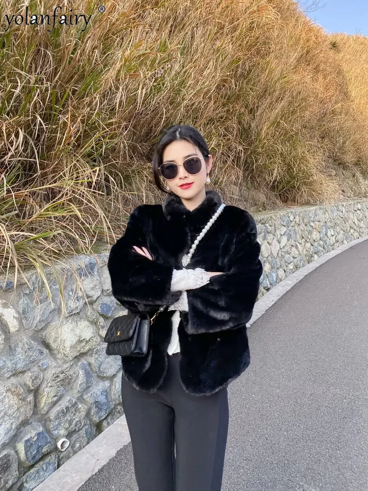 YOLANFAIRY Natural Fur Coat Woman Real Fur Mink Coat 2025 Luxury Women's Whole Mink Fur Jacket Women Short Winter Chaquetas