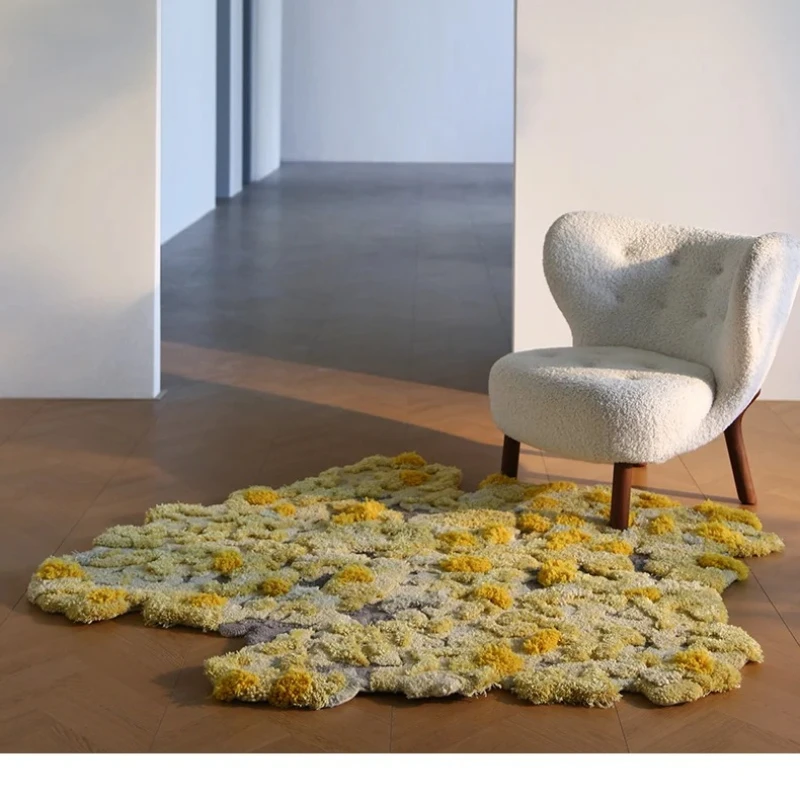 Hand-dyed yellow casual corner round carpet irregular living room coffee table wool special-shaped bedside