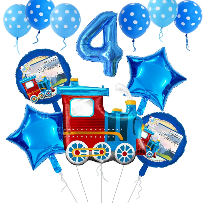 11pcs Train Traffic Foil Balloons Blue Steam Train Star Helium Ballon Kids Baby Shower 1-9 Year Birthday Party Decoration Globos