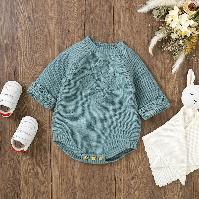 

Baby Girls Long Sleeve Crew Neck Bodysuits 0-18m Spring Fall Winter Knit Newborn Infant Kids Boys Solid Onesie Toddler Playsuits