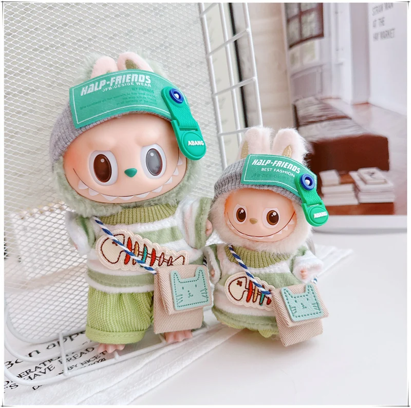 

Футболка, брюки, повязка на голову, повседневный костюм, одежда для куклы Labubu 10 см 17 см, подходит для Labubu V1 V1 V3 V4, аксессуары для одежды, подарок для девочек