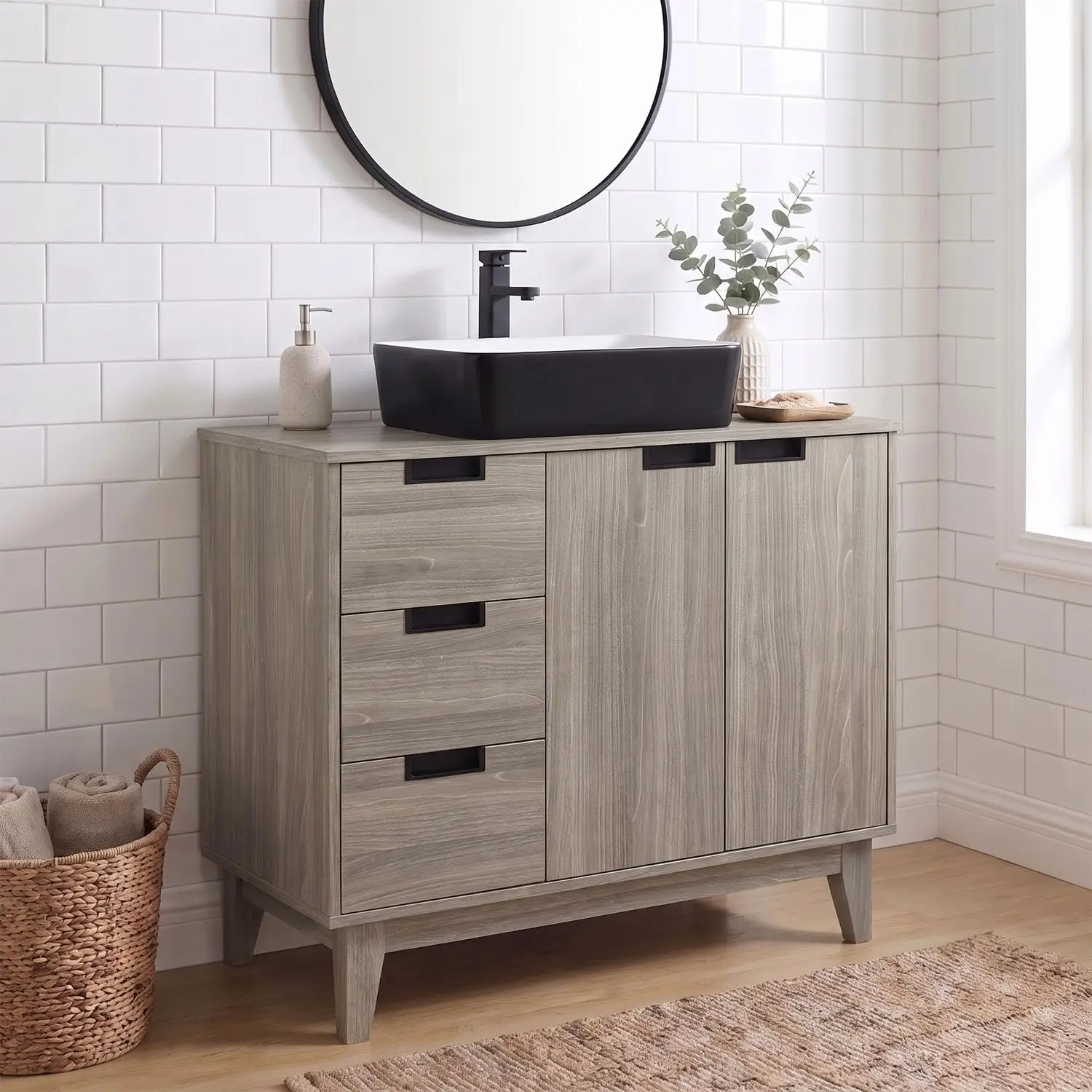 36'' Bathroom Vanity with Sink, Freestanding Bathroom Cabinet, Gray Oak, Customized