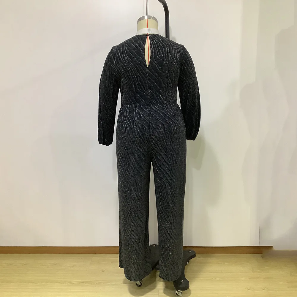 Women Plus Size Jumpsuits Fashion Versatile Jumpsuit Pants Large Size Female V-neck Wide-legged Long-sleeved Velvet Jumpsuit New