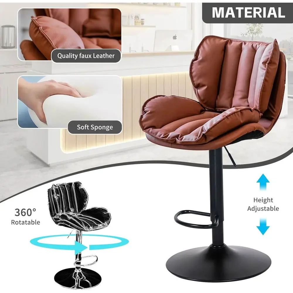 Tabouret de bar pivotant réglable avec dossier, 23,6-31,5 pour îlot de cuisine, salle à manger, bureau - Marron