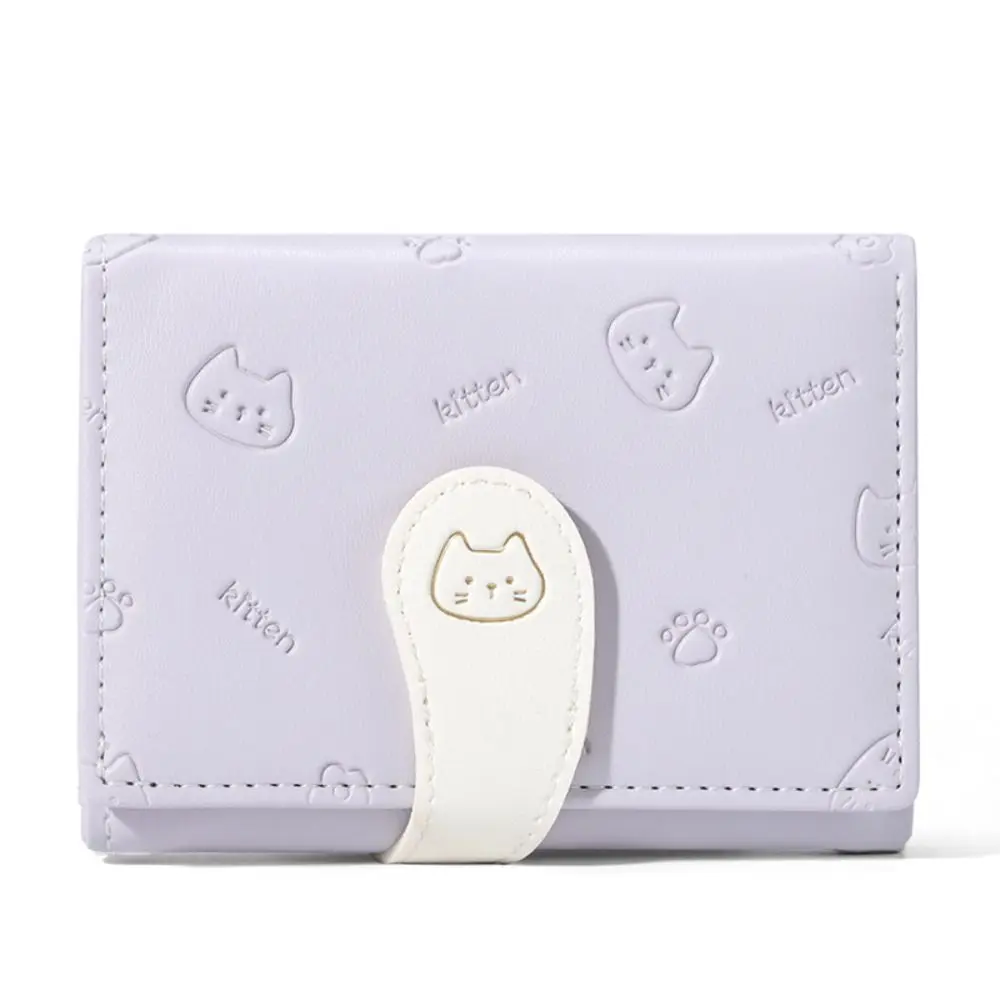 Dompet Kartu PU Motif Kucing Lucu, Dompet Pendek Kecil Imut, Tempat Kartu Pelajar, Tas ID Wanita, Dompet Uang Wanita