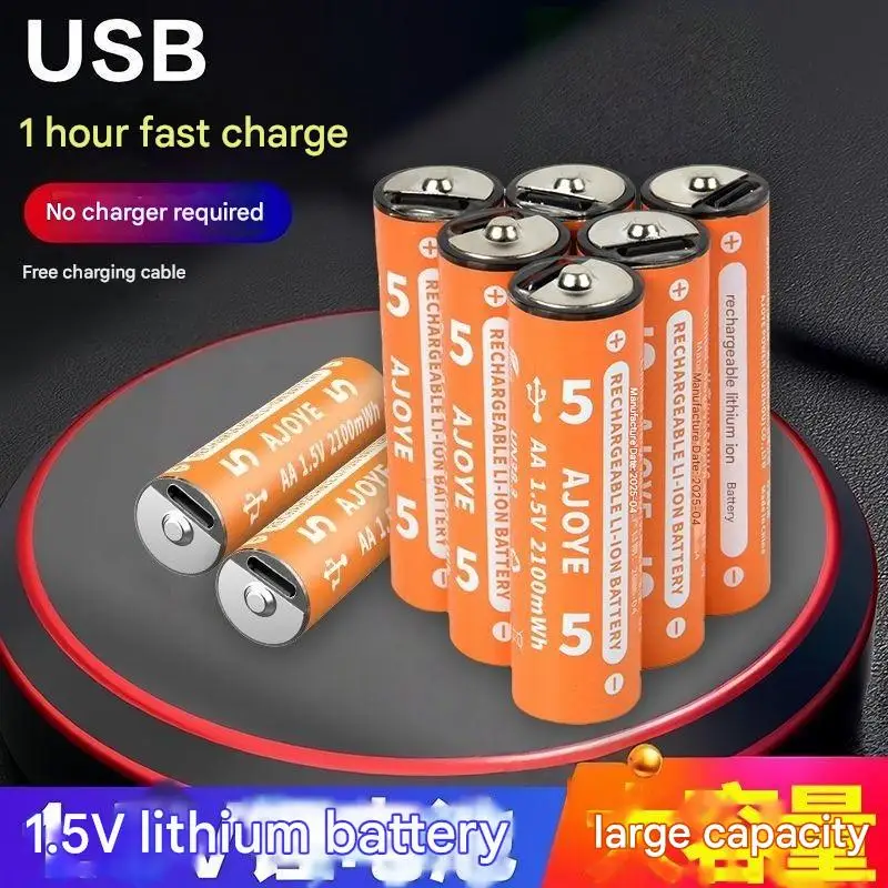 Fast Charging 1.5V 2100mWh AA Rechargeable Battery USB Type-C Rechargeable Li-ion Battery for Remote Control Electric Toys Mouse