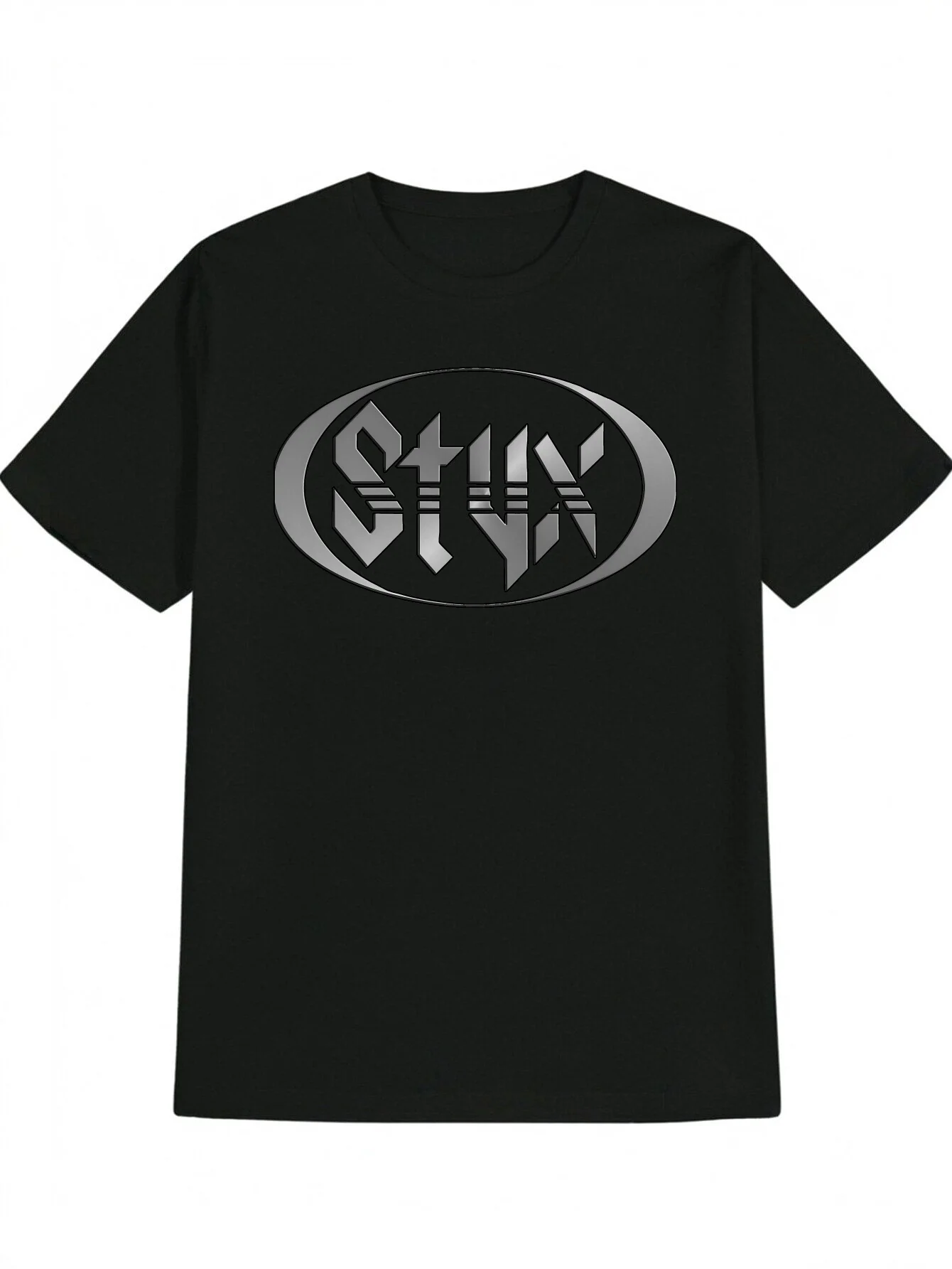 

Men's Casual Versatile Round Neck T-Shirt, Oval Frame Styx Print Design Men's Top, Gift for Men