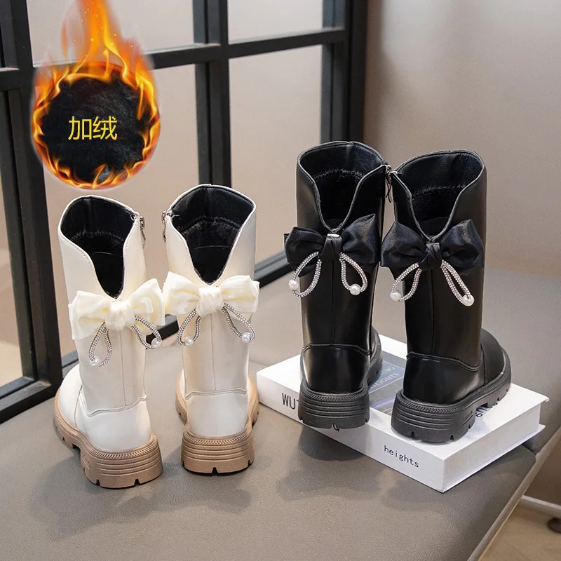 2025 Knee Length cool shapes Children Shoes Kids Boots Autumn Winter Fashion High Top Student Shoes Girls Sneakers with Bow