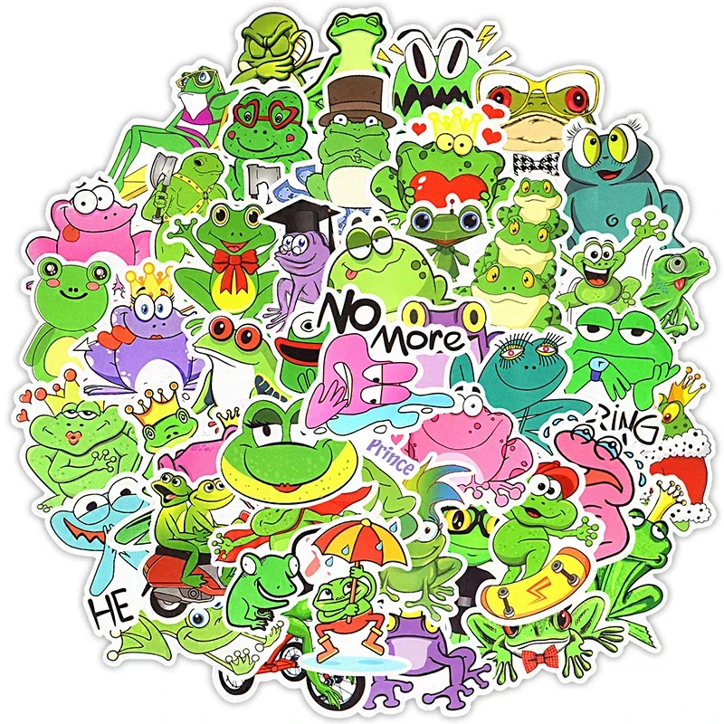 50Pieces Frog Stickers Cartoon Vinyl  Waterproof Stickers Cute Frog Laptop Sticker for Computer Luggage Hydroflask Guitar Phone