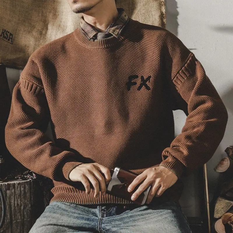 

American Sle Workwear Sweater Men Heavyweight Autumn Winter Thi Yarn Loose Fit Long Sve round Ne Base irt Outerwea...