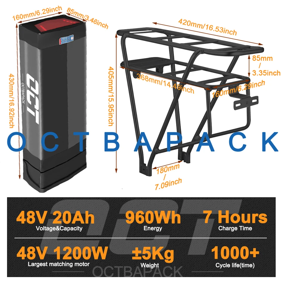 36V 30AH Rear Rack E-Bike Battery 48V 25Ah 52V Lithium Li-ion for Electric Bycicle Batteria Pack 18650 21700 Cell 0-1500W Motor