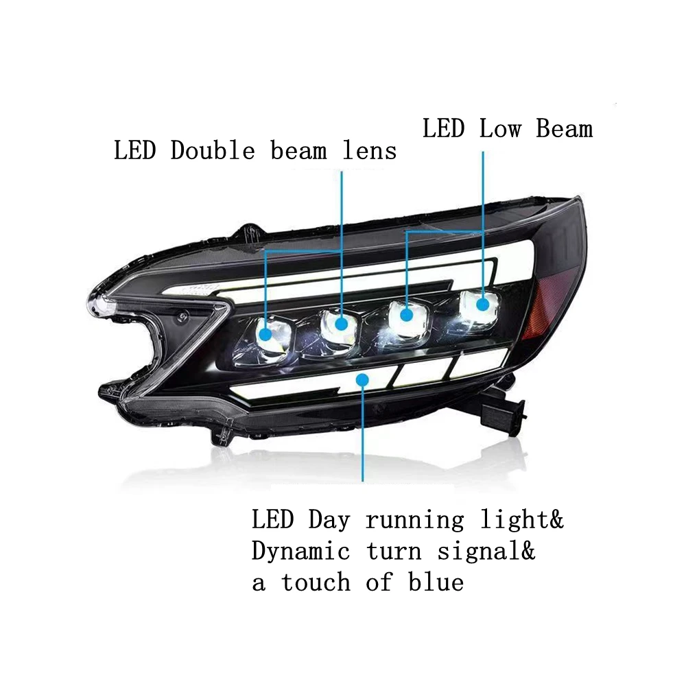 Car Headlight for Honda CRV CR-V 2012-2014 Upgrade Projector 4 Lens ALL LED Dynamic Signal Lamp Front Lamp Assembly