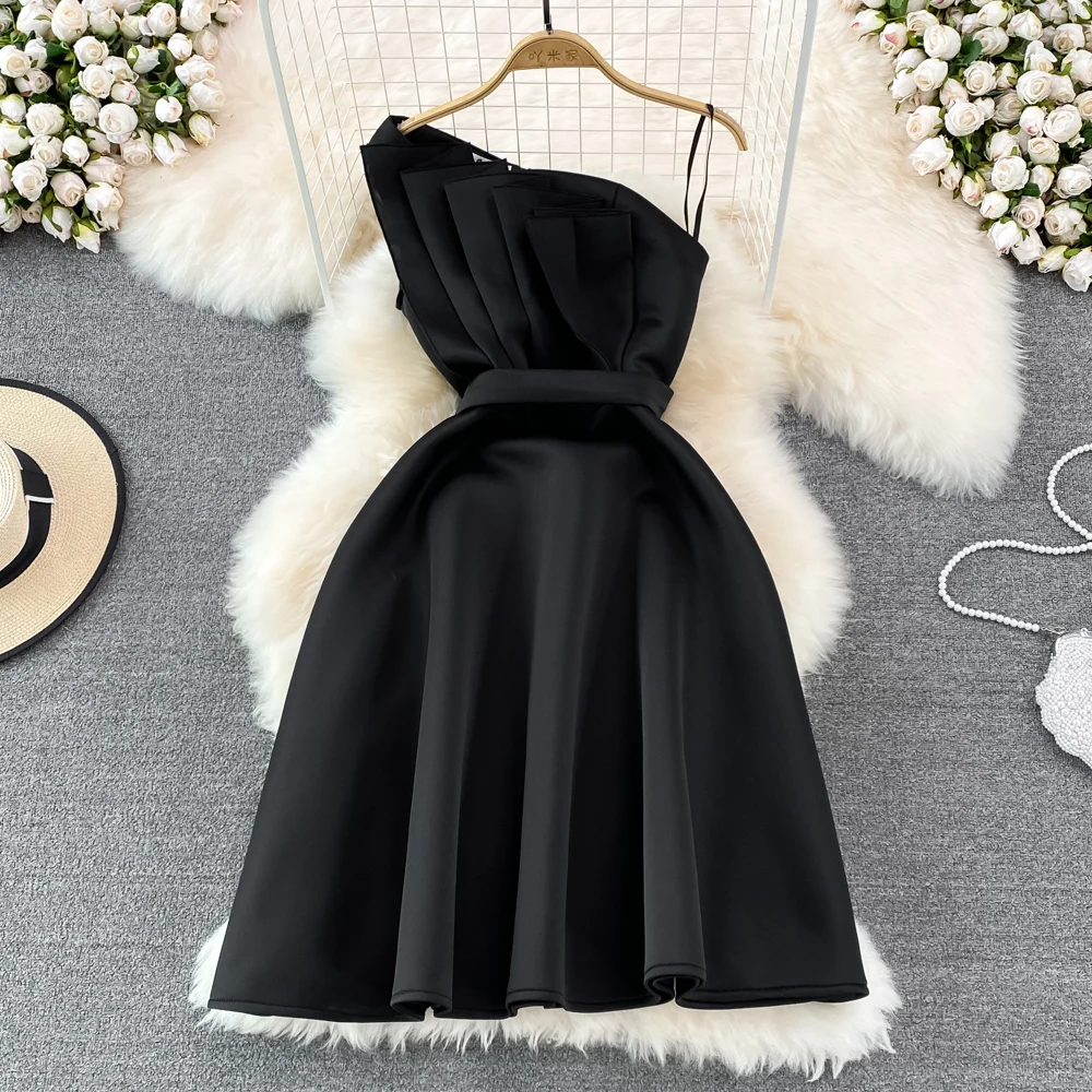 2022 Women\'s Dress One Shoulder Elegant Party Dresses For Women Sleeveless Backless Sexy Slim White Dress A-Line Chic Vestidos