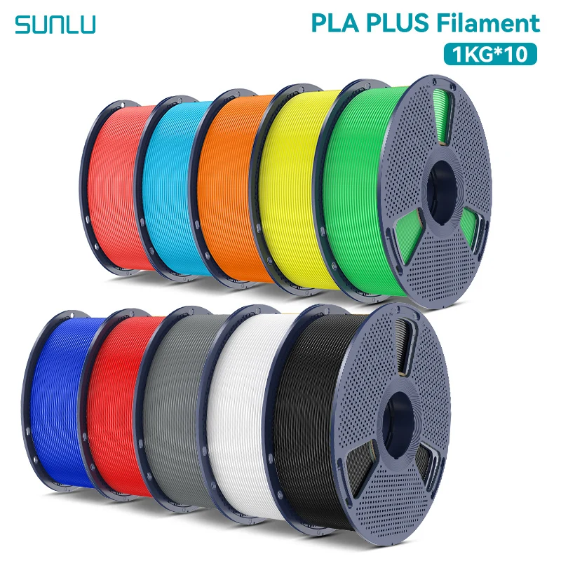 SUNLU Pla Plus Filament 3D 1.75mm soigneusement enroulé haute ténacité multicolore en plastique PLA + Filaments pour la plupart des imprimantes 3D FDM 10KG