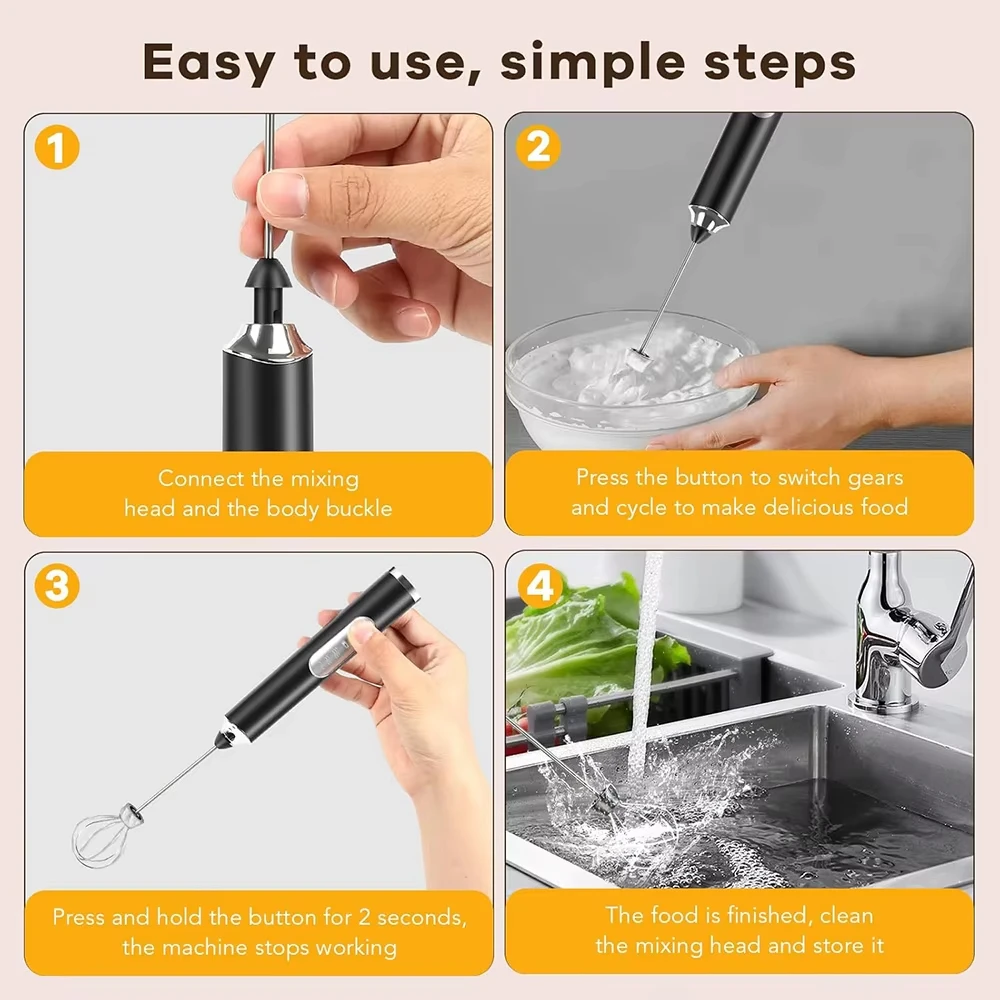 무선 전기 계란 거품기 휴대용 우유 커피 머신 충전식 3단계 배터 케이크 크림 머신 주방 믹서