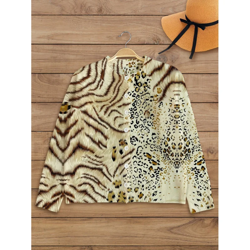 

Женский свитер с леопардовым принтом и винтажным узором, утепленный свободный кардиган с круглым вырезом и длинными рукавами на пуговицах, осень-зима, на открытом воздухе