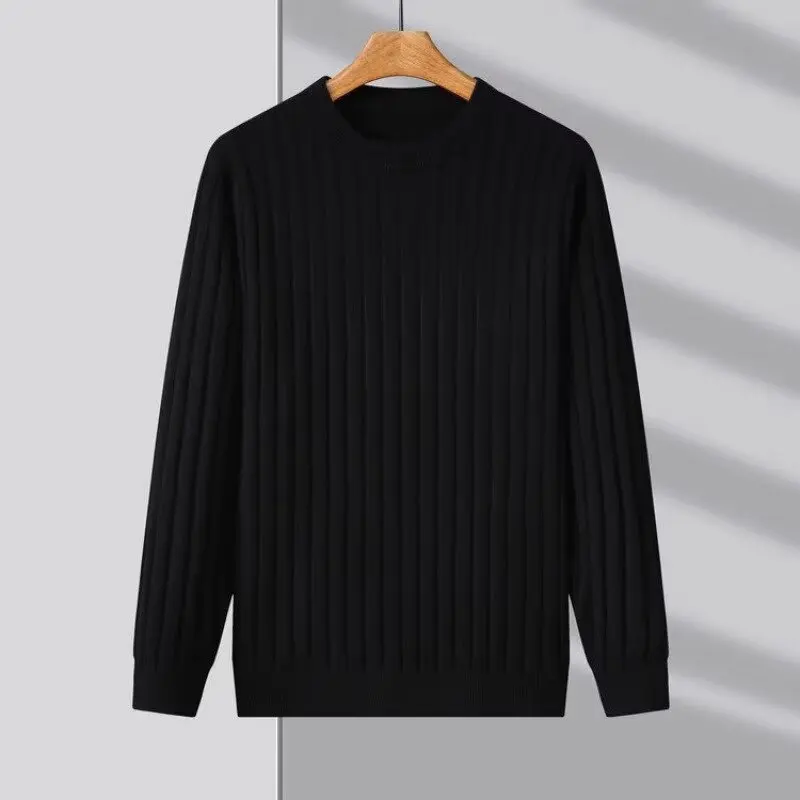 

Autumn new solid color long sleeved sweater men's round neck casual base shirt, young and middle-aged thin loose knit sweater