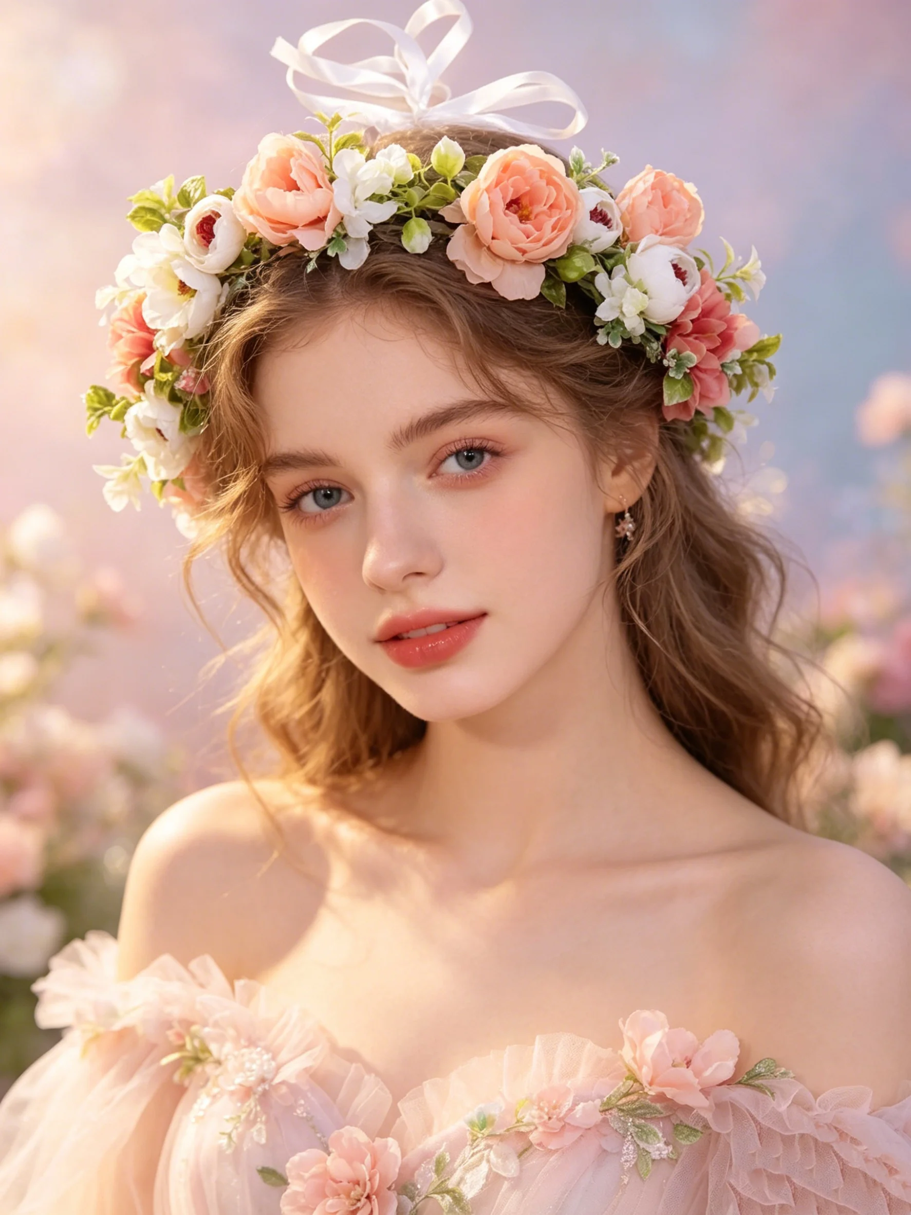 Serre-tête style forêt avec couronne de roses artificielles roses et oranges, accessoire floral pour séance photo de mariée avec ruban réglable, couronne de fleurs pour cheveux