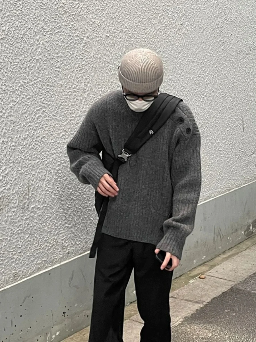 American Sle Vintage Decosition Hollow out ey Maglione Jaet Lazy Knitted irt Uomo Casual Inverno rotondo Ne Long Sl...