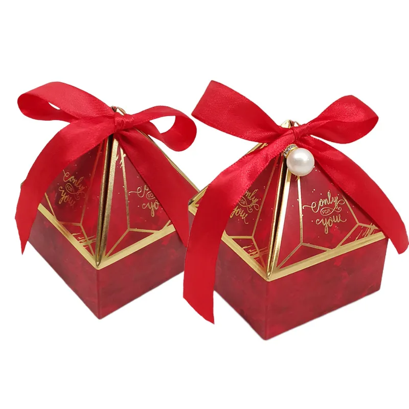 25/50Pcs Edelstein Turm Bronzing Papier Candy Box Mit Band Schokolade Hochzeit Geschenk Verpackung Box Für Baby Dusche event Party Versorgung – Detail 4