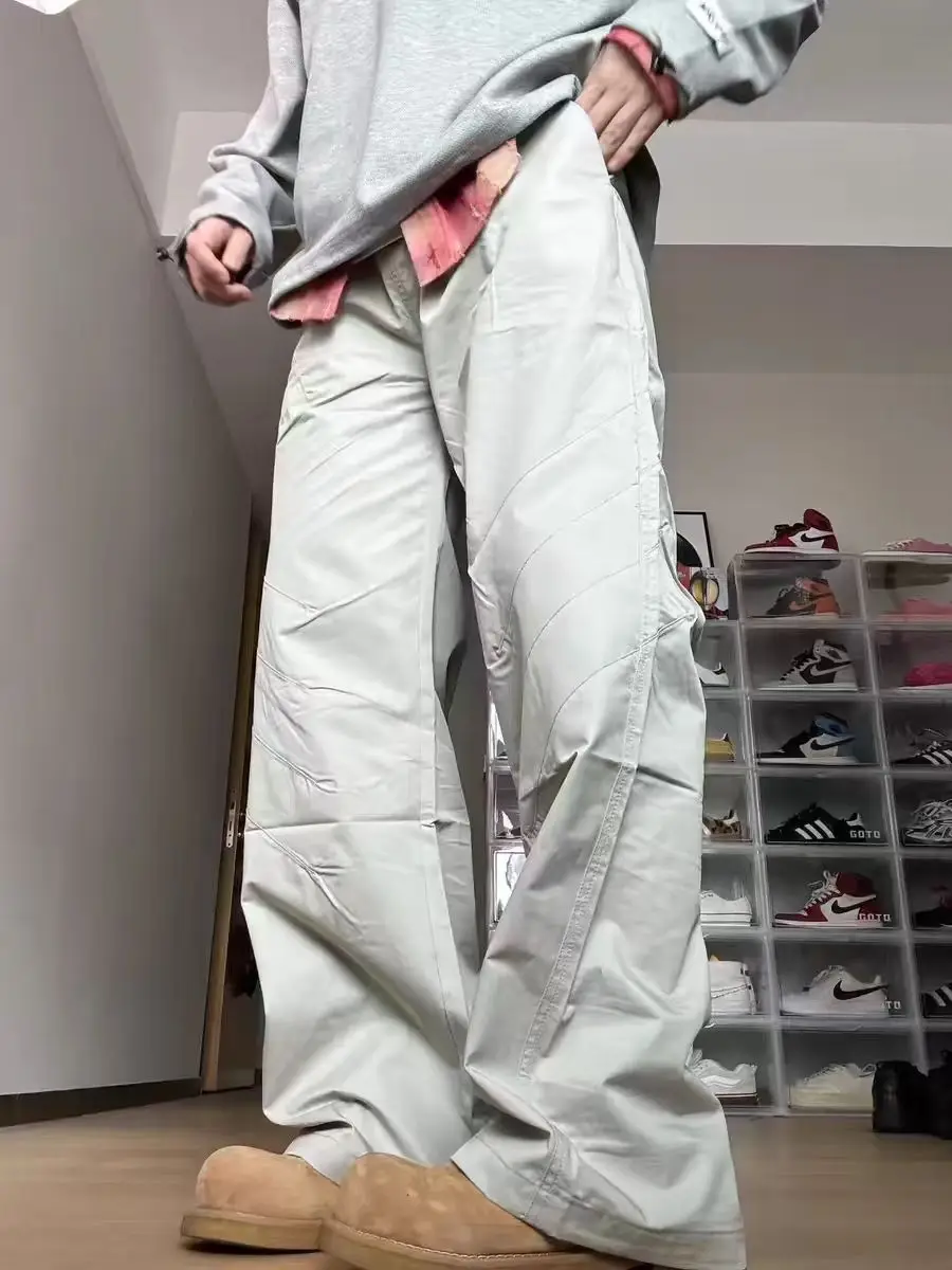 

Американские ретро лоскутные плиссированные повседневные прямые мужские легкие брюки свободного покроя молодежного осеннего цвета