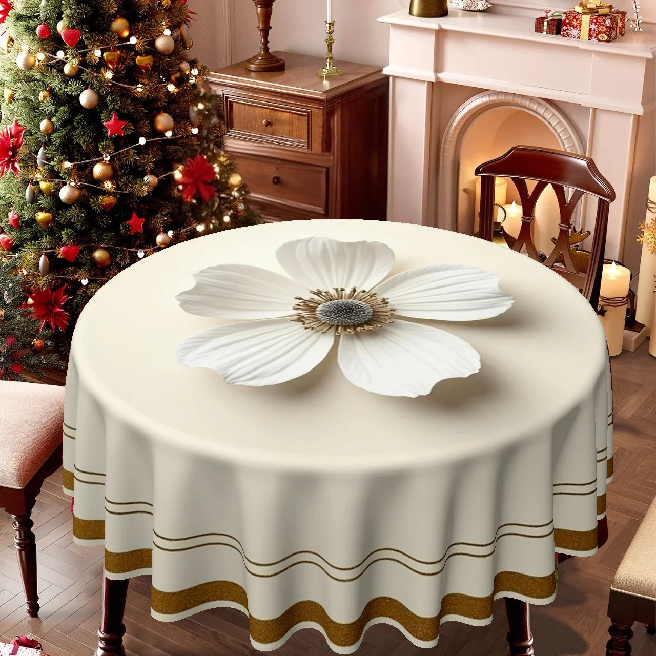 1-Pack, round tablecloth with elegant floral design, perfect for Christmas, perfect for family kitchens and dining rooms