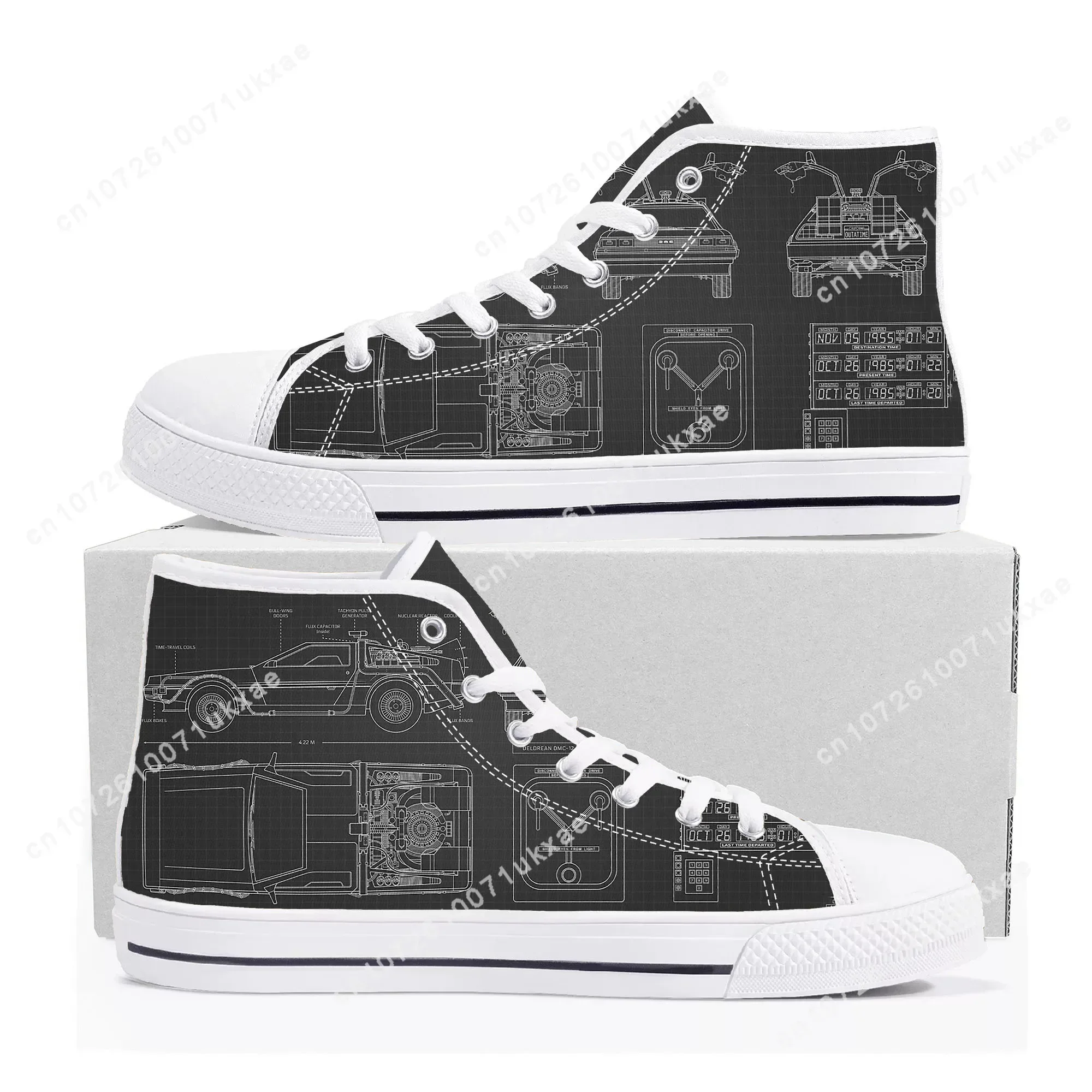 Back To The Future Delorean High Top Sneakers Mens Womens Teenager Canvas Sneaker Casual Custom Made Shoes Customize Shoe