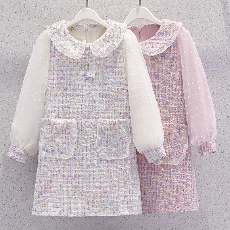 Baby Girls Dress Spring Preppy Style Dress for Girls Long Sleeve Kids Dresses Autumn Children Clothes for 6 8 10 12 14 Years