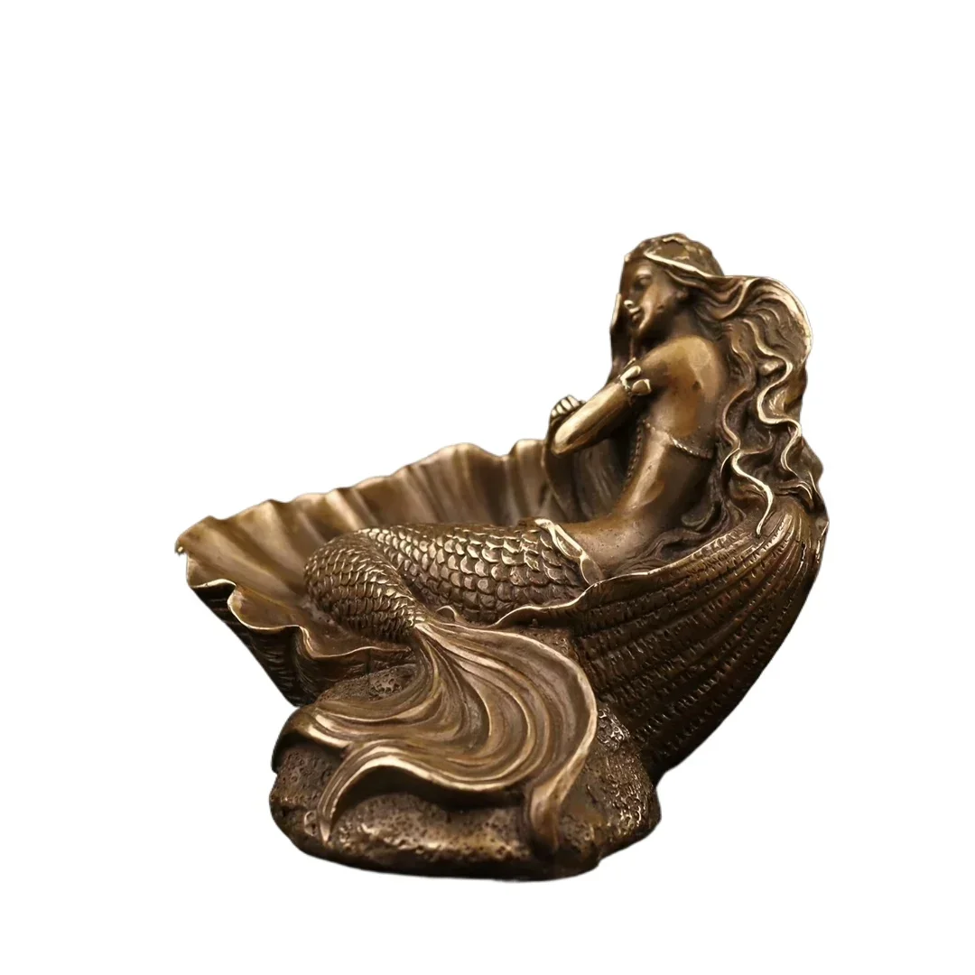 China Archaize Brass Shell Mermaid Crafts Statue