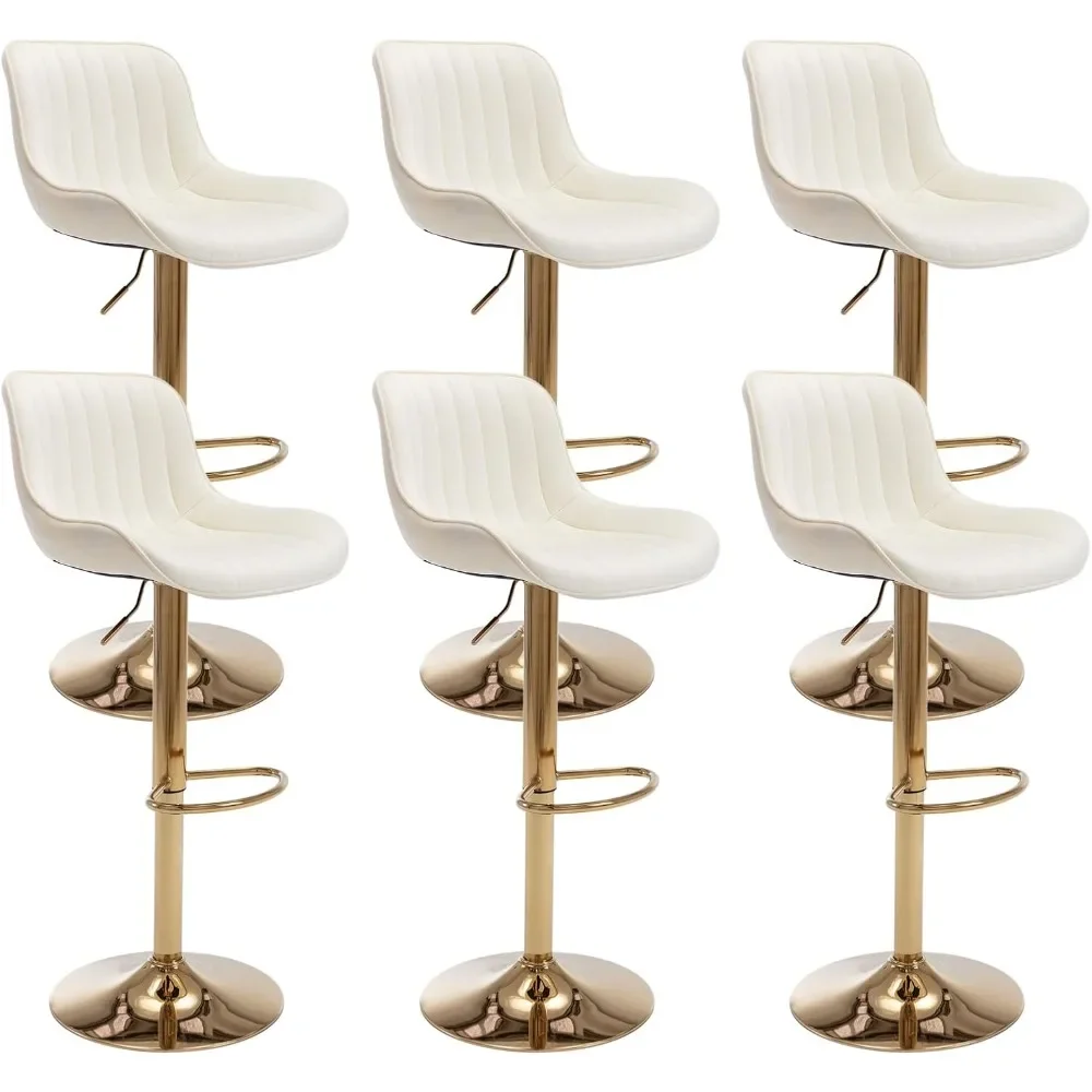 Gold Velvet Bar Stools Set of 6, Adjustable Counter Height Bar Stools with Back & Footrest