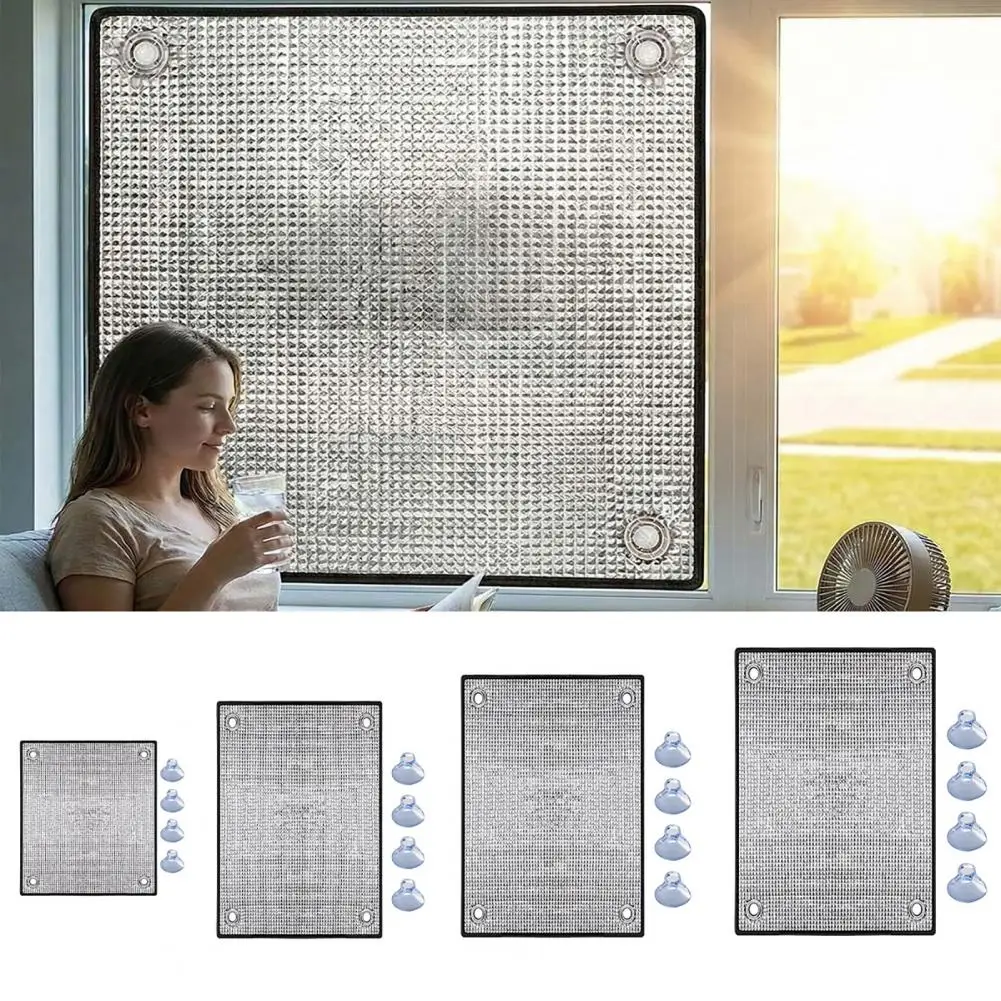 Thermal Insulation Film with Suction Cups Glue-Free Installation Light-Blackout Privacy Pyramid Textured Foil Reusable Window Co