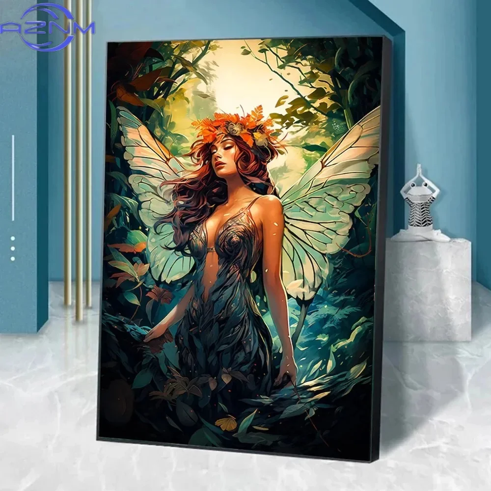 AZNM Aesthetic Poster Fairy Tale Magic Forest Plants Fantasy Landscape Canvas Painting Angel Elf Psychedelic Mushrooms Art Home