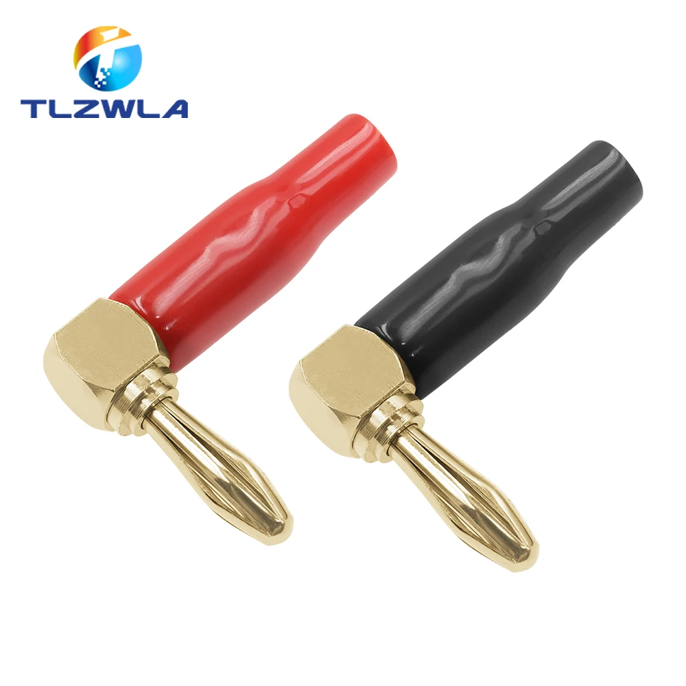 2 sztuki 4mm w kształcie litery L kąt prosty wtyczka bananowa miękkie tworzywo sztuczne powłoki 90 stopni złącze bananowe czerwony czarny dla głośnika Audio wideo