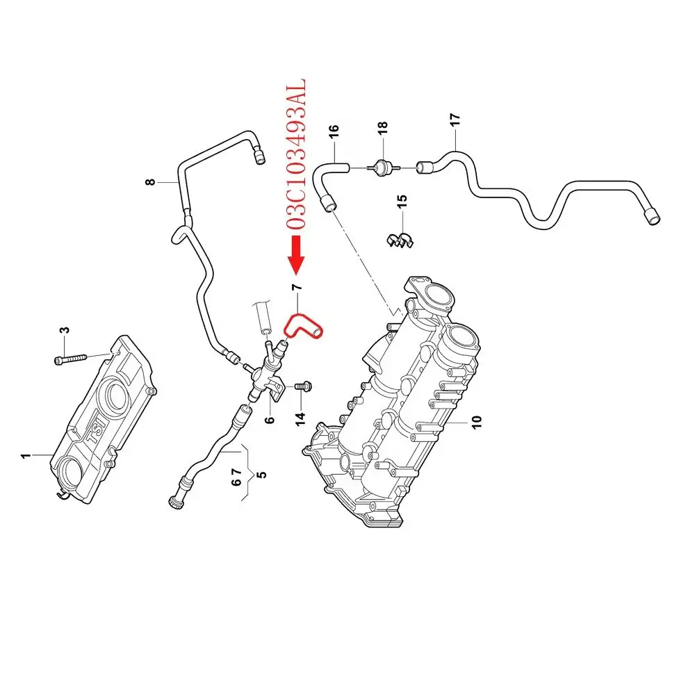 

Вентиляционный шланг 03C103493AL для Audi A1 A3, VW Eos Golf Jetta Passat Tiguan Scirocco, Seat Altea Leon, Skoda Octavia Rapid 1.4 Turbo