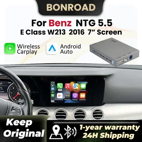 BONROAD Wireless Carplay Android Auto Decoder For Mercedes Benz E Class W213 2016-2020 NTG 5.5 System Airplay Mirror Link GPS
