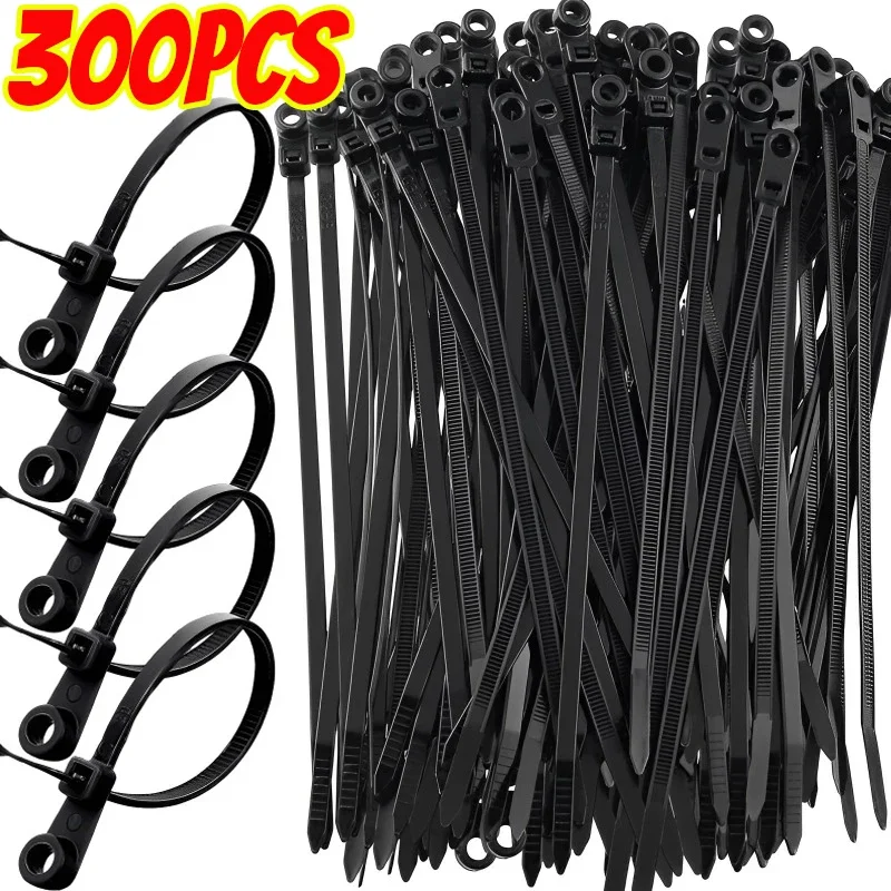300/100PCS Screw Hole Nylon Cable Ties Multipurpose Heavy Duty Adjustable Self-locking Cord Ties Organizer Straps Fastening Loop