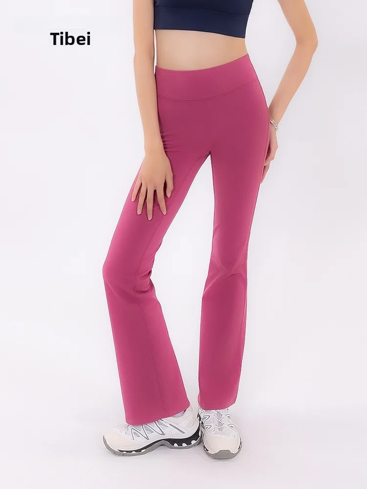 High Waist Yoga Pants Women's A-Line Drapey Slimming Sharkskin Pants Outerwear Plum Purple Long Pants Simple Style