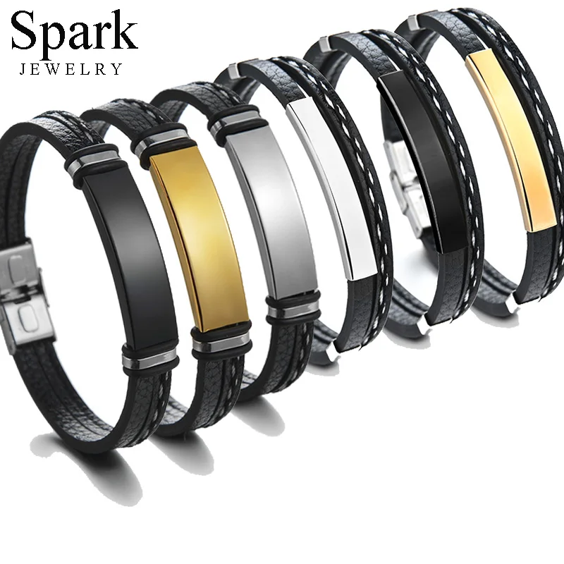 

Spark Men Leatherwear Weave Bracelet Leisure Color Contrast Stainless Steel Men's Bangles Personalized Jewelry Birthday Gift