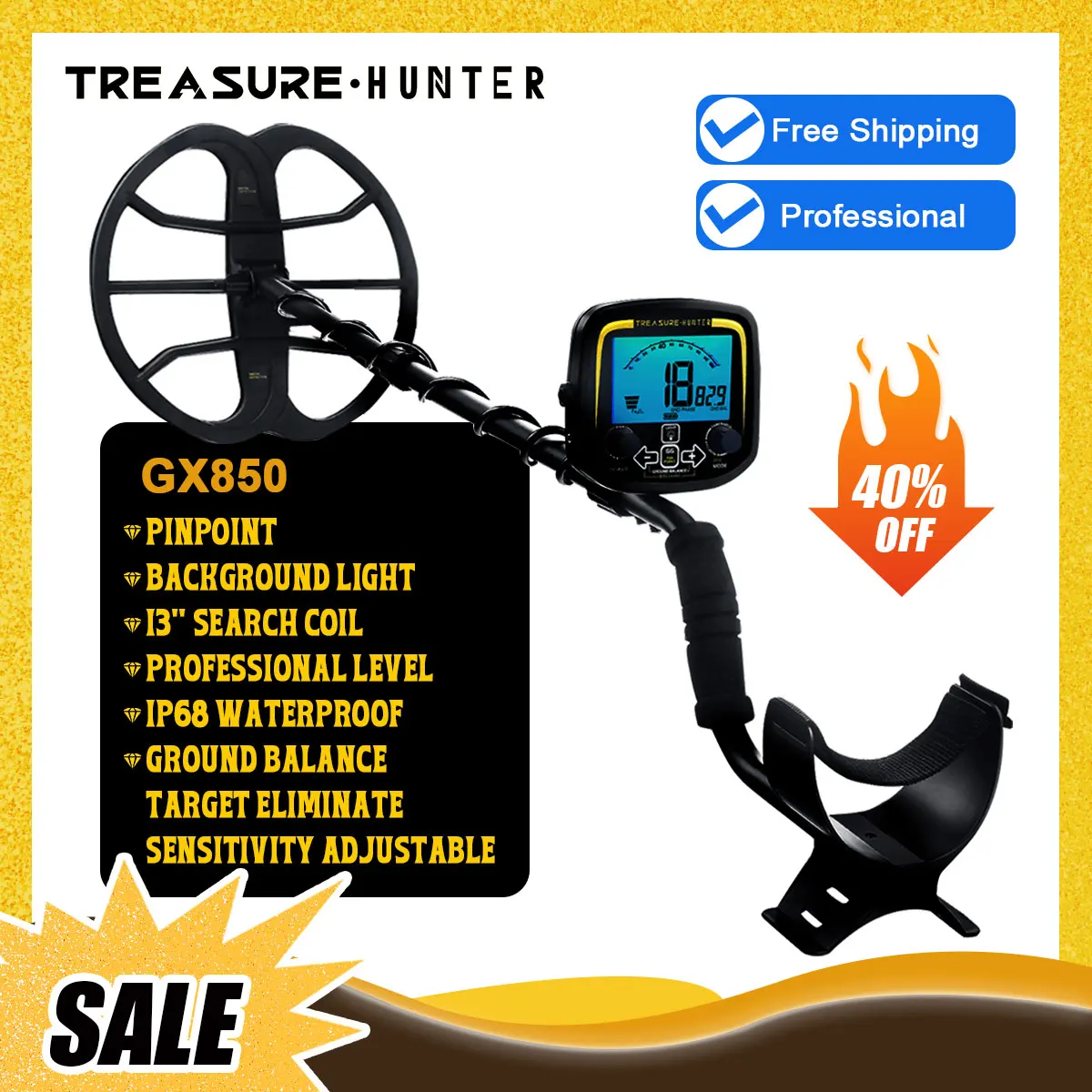 

Treasure Hunter GX850 13inch Coil Professional Metal Detector Underground Waterproof Gold Detector Pinpointer High Sensitive