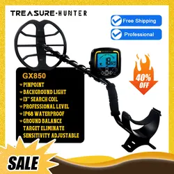 Treasure Hunter GX850 13inch Coil Professional Metal Detector Underground Waterproof Gold Detector Pinpointer High Sensitive