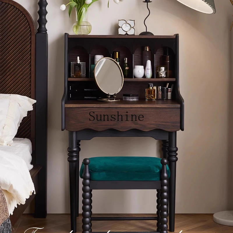 

French retro solid wood dresser storage integrated bedroom high-end small apartment table