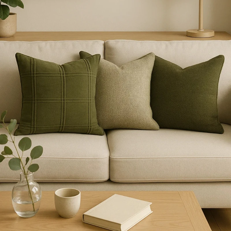 Modern Minimalist Green Luxury Sofa Throw Pillow Cushion Cover for Home Decor Model Rooms Stylish Soft Furnishing Accent Pillow